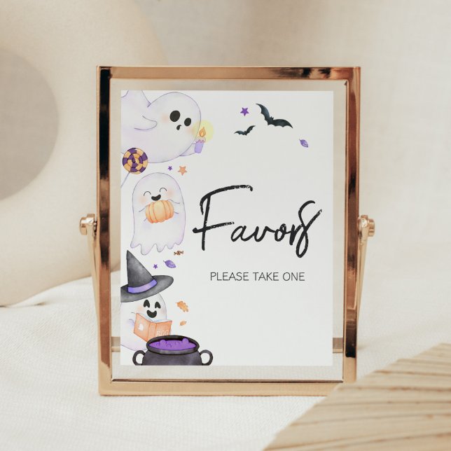 Póster Pequeño Boo morado Halloween favorece Baby Shower (Purple Little Boo Baby Shower Favors Sign)