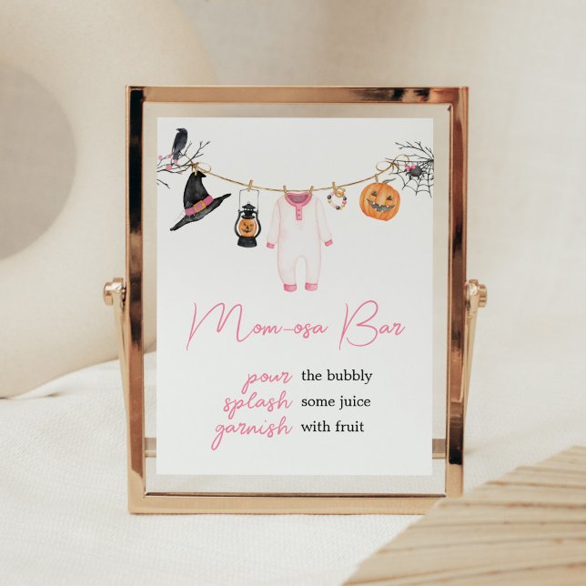 Póster Pequeño Boo Rosa Halloween Baby Shower Mom Osa Bar (Halloween Baby Clothes Baby Shower Mom Osa Bar Sign)