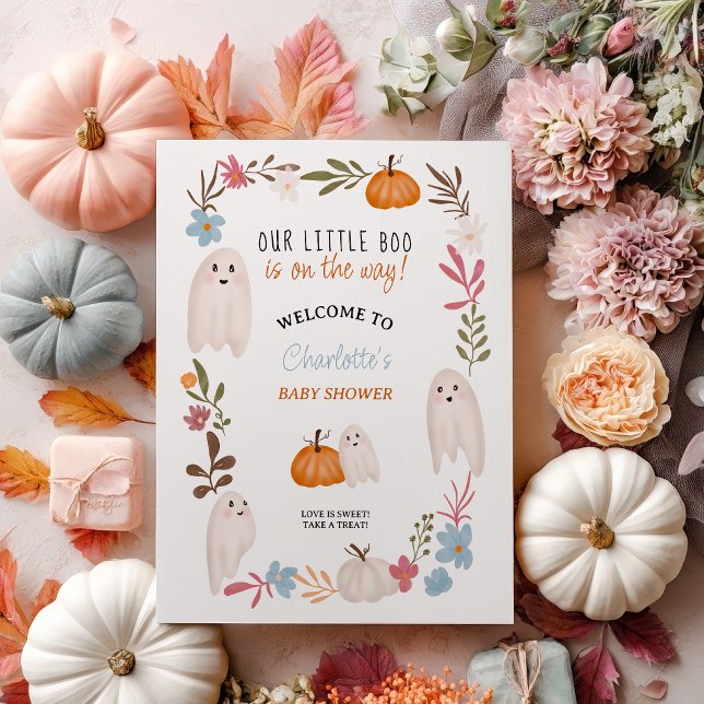 Póster Pequeño boom de Halloween Ghosts bienvenida a la d (Halloween little boo Ghosts welcome baby shower Poster)
