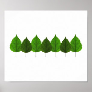 Póster Pequeño bosque verde feliz de la hoja del árbol