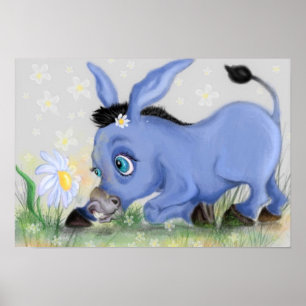 Póster Pequeño burro y Poster de margarita pintando tu te