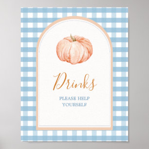 Póster Pequeño calabaza Boho Blue Gingham Bebe Rótulo