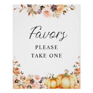 Póster pequeño calabaza floral de la ducha favores de beb
