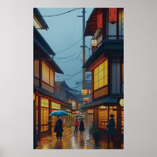 Póster Pequeño camino de lluvia japonés