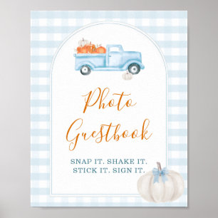 Póster Pequeño Camión Azul de Calabaza Gingham Photo Gues