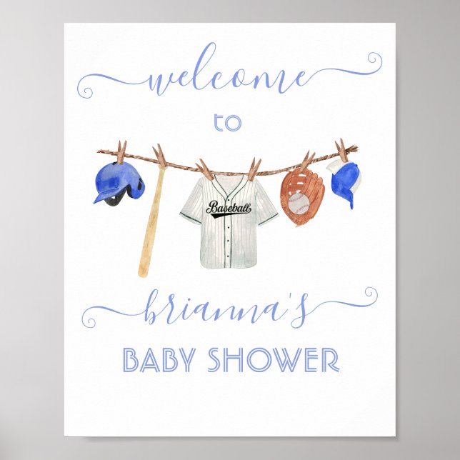Póster Pequeño cartel de bienvenida de Baby Shower Béisbo (Frente)