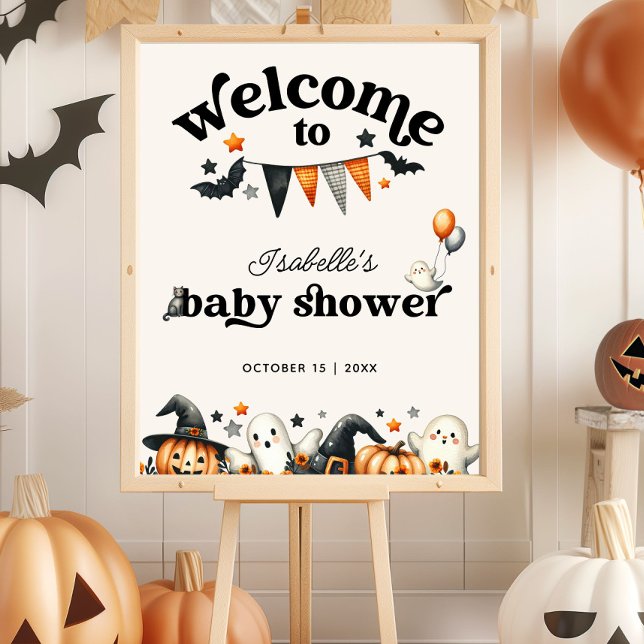 Póster Pequeño cartel de bienvenida de Baby Shower de Boo (Little Boo Halloween Baby Shower Welcome Sign)