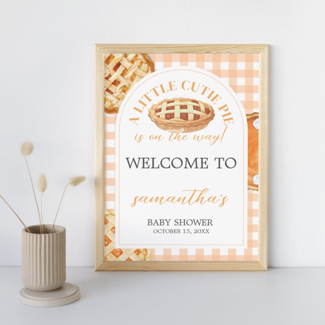 Póster Pequeño cartel de bienvenida de Baby Shower de Cut (Little Cutie Pie Fall Baby Shower Welcome Sign)