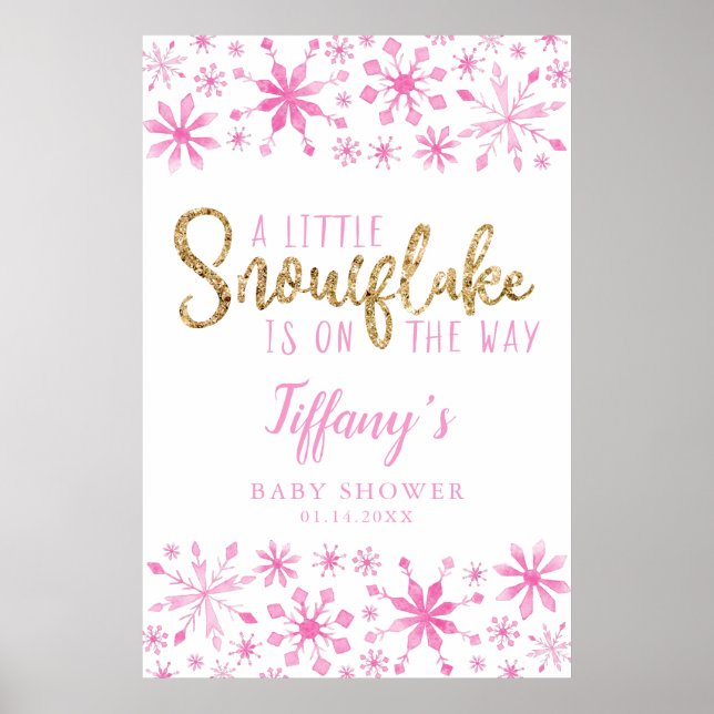 Póster Pequeño cartel de bienvenida de Baby Shower rosa c (Frente)