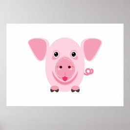 Póster Pequeño cerdo rosa feliz y lindo