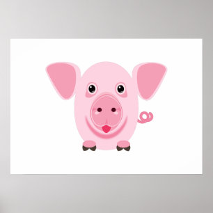 Póster Pequeño cerdo rosa feliz y lindo