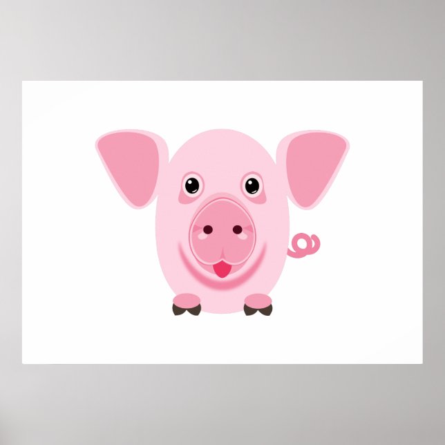Póster Pequeño cerdo rosa feliz y lindo (Frente)
