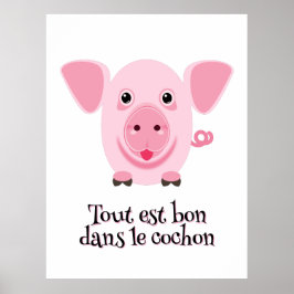 Póster Pequeño cerdo rosa feliz y lindo