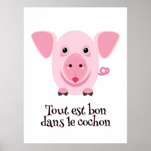 Póster Pequeño cerdo rosa feliz y lindo