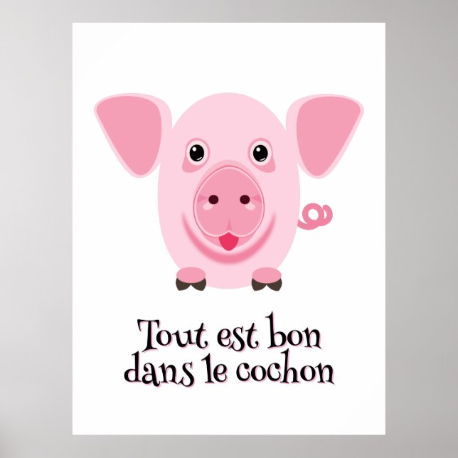 Póster Pequeño cerdo rosa feliz y lindo (Frente)