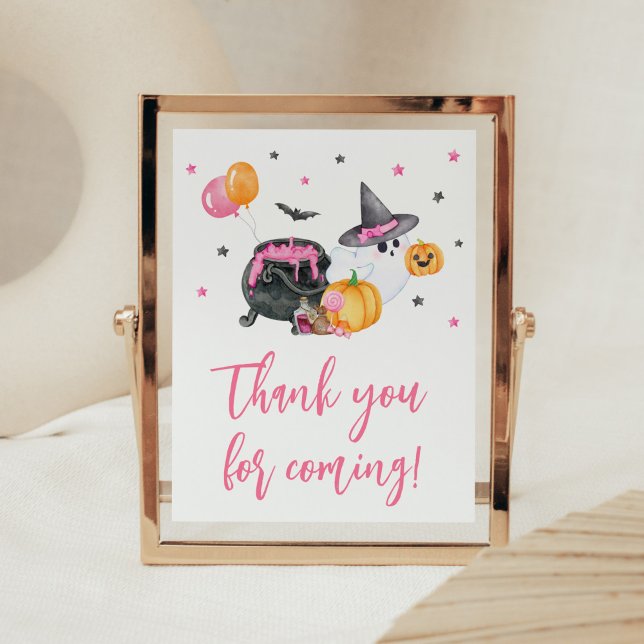 Póster Pequeño chica Baby Shower Gracias por venir (Ghost Halloween Baby Shower Thank you for Coming Sign)