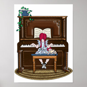 Póster Pequeño Chica Red Haired practica el piano