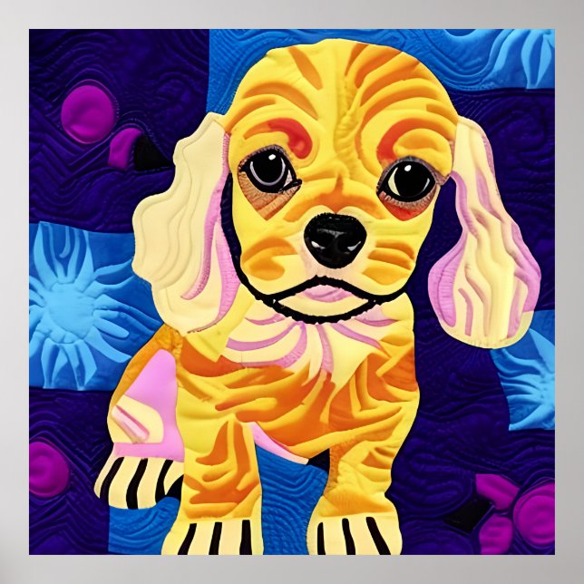 Póster Pequeño Cocker Spaniel Puppy Quilly Like Design (Frente)