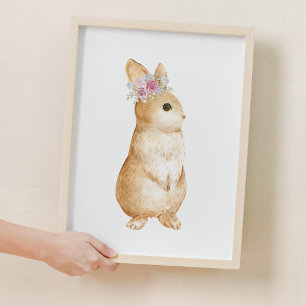 Póster Pequeño conejito florido de madera dulce decoració