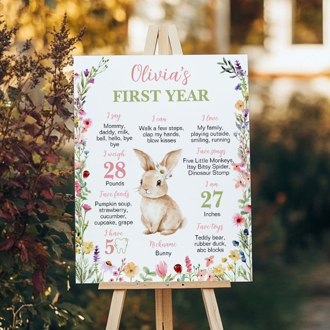 Póster Pequeño conejo flor silvestre Rótulo hito de cumpl (Subido por el creador)