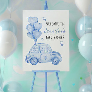 Póster Pequeño Corazón Dulce Coche Azul y Globos de Bienv