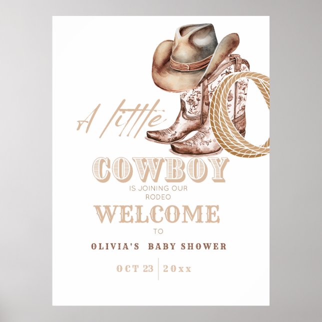 Póster Pequeño Cowboy Bebé ducha Bienvenido (Frente)