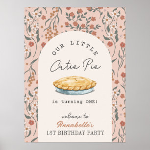Póster Pequeño Cutie Pie Floral Rosa Primer cumpleaños Bi