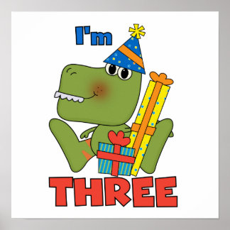 Póster Pequeño Dino 3 camisetas de cumpleaños y regalos