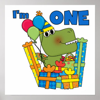 Póster Pequeño Dino Primer Cumpleaños camisetas y regalos