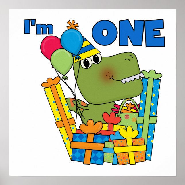 Póster Pequeño Dino Primer Cumpleaños camisetas y regalos (Frente)