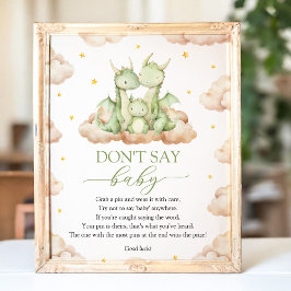Póster Pequeño dragón Baby Shower no dice Rótulo infantil