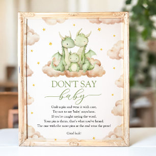 Póster Pequeño dragón Baby Shower no dice Rótulo infantil