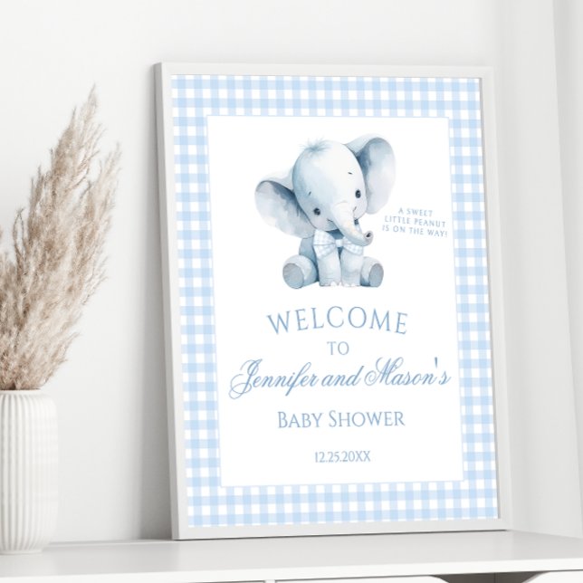 Póster Pequeño elefante azul lindo Gingham Baby Boy Showe (Subido por el creador)