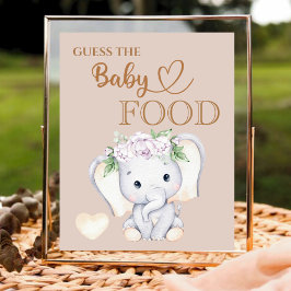 Póster Pequeño elefante Baby Shower adivina la comida del
