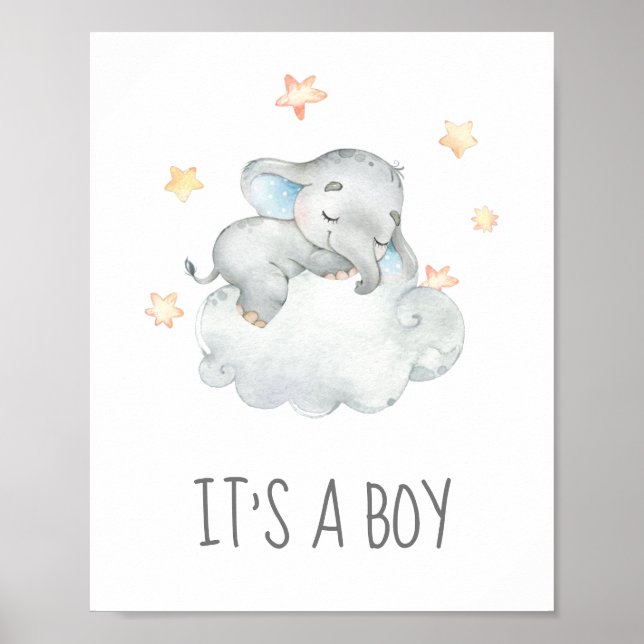 Póster Pequeño elefante Baby Shower es un Rótulo de niños (Frente)
