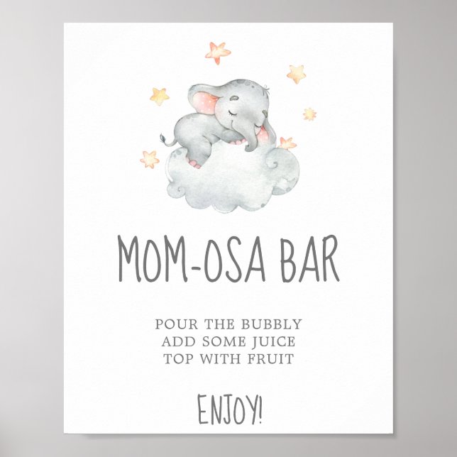 Póster Pequeño elefante Chica Baby Shower Mom-osa Bar Rót (Frente)