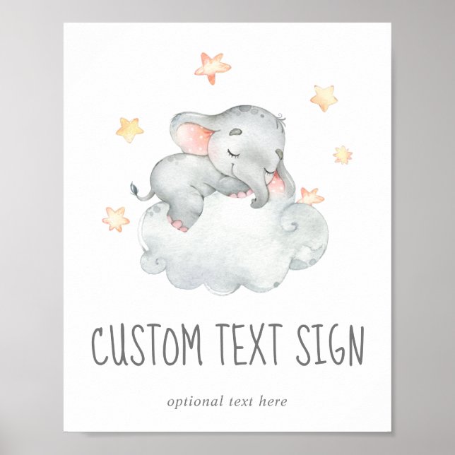Póster Pequeño elefante Chica Baby Shower Personalizado R (Frente)