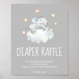 Póster Pequeño elefante gris Baby Shower Diaper Raffle