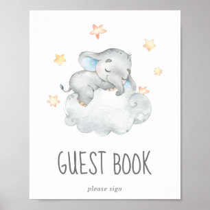 Póster Pequeño elefante niño Baby Shower Rótulo del libro