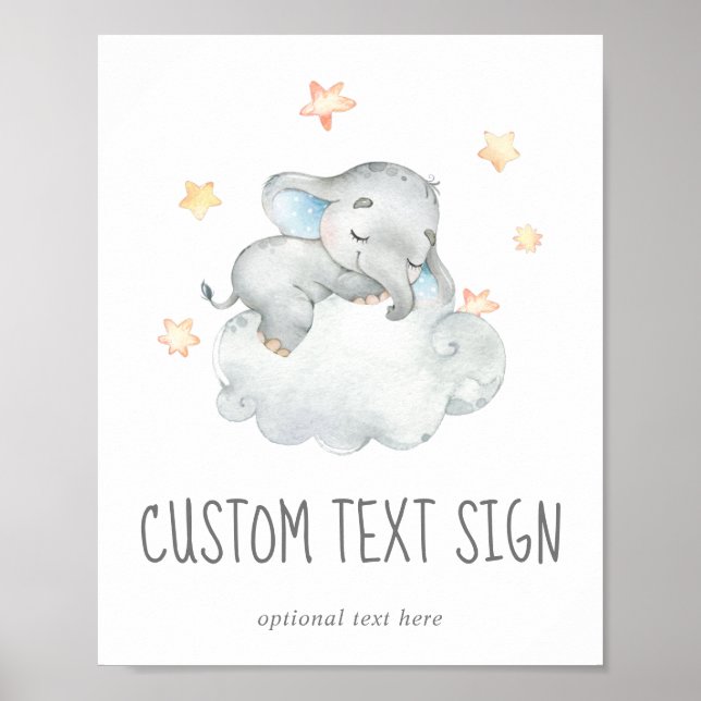 Póster Pequeño elefante niño Personalizado de Baby Shower (Frente)