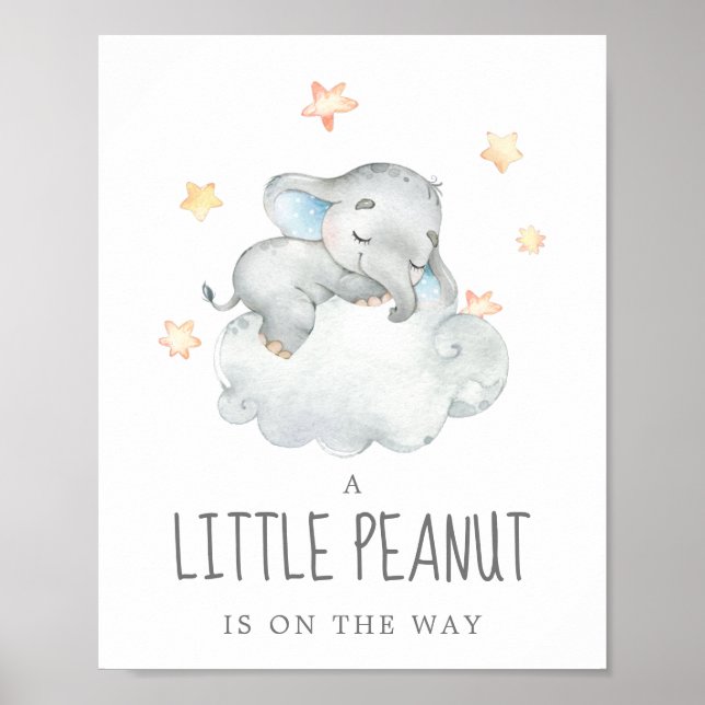 Póster Pequeño elefante pequeño maní Baby Shower (Frente)