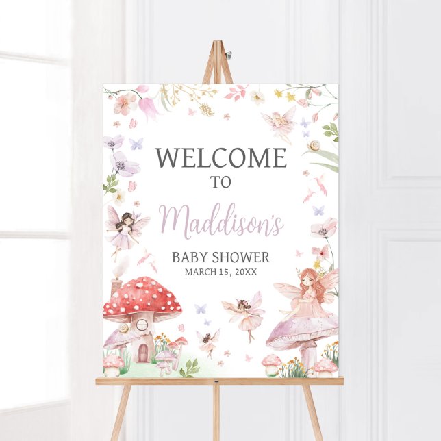 Póster Pequeño Fairy Whimsical Baby Shower Bienvenida (Whimsical Little Fairy Baby Shower Welcome Sign)