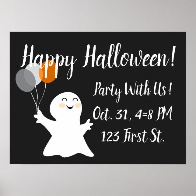 Póster Pequeño fantasma de Halloween con globos (Frente)