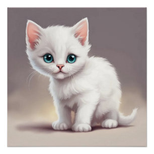 Póster Pequeño gatito blanco adorable