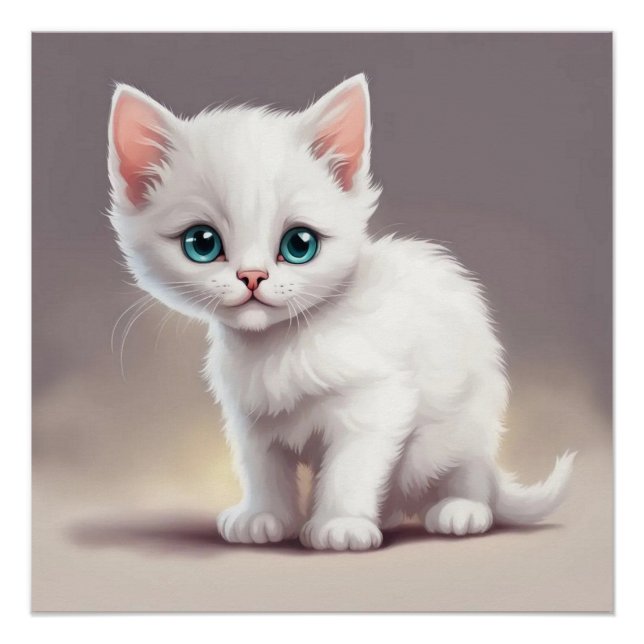 Póster Pequeño gatito blanco adorable (Anverso)
