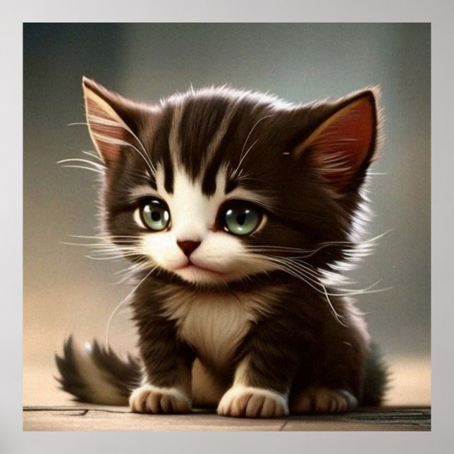 Póster Pequeño gatito de gatito oscuro y rayas (Frente)