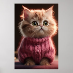 Póster Pequeño gatito lindo en un suéter rosa