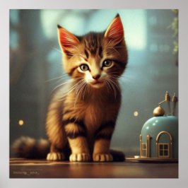 Póster Pequeño gato gatito ligero marrón y rayas