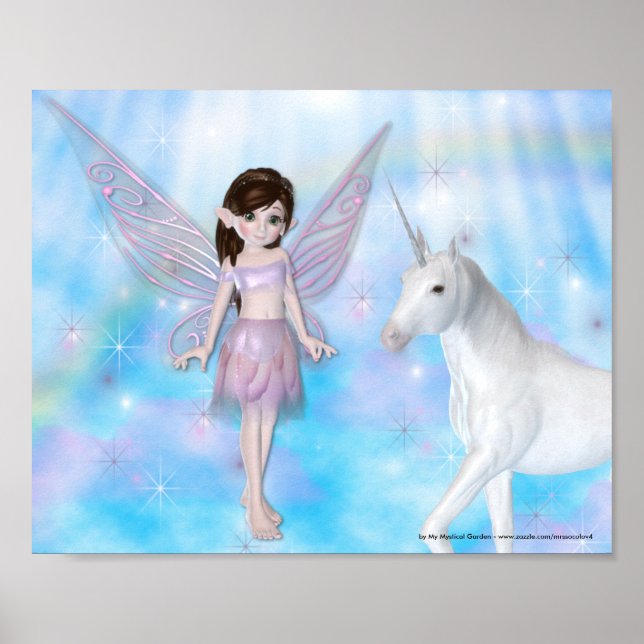 Póster Pequeño hadas con unicornio Fantasía Poster/impres (Frente)
