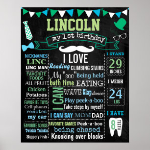 Póster Pequeño hombre Mustache tabla de tiza fiesta de cu